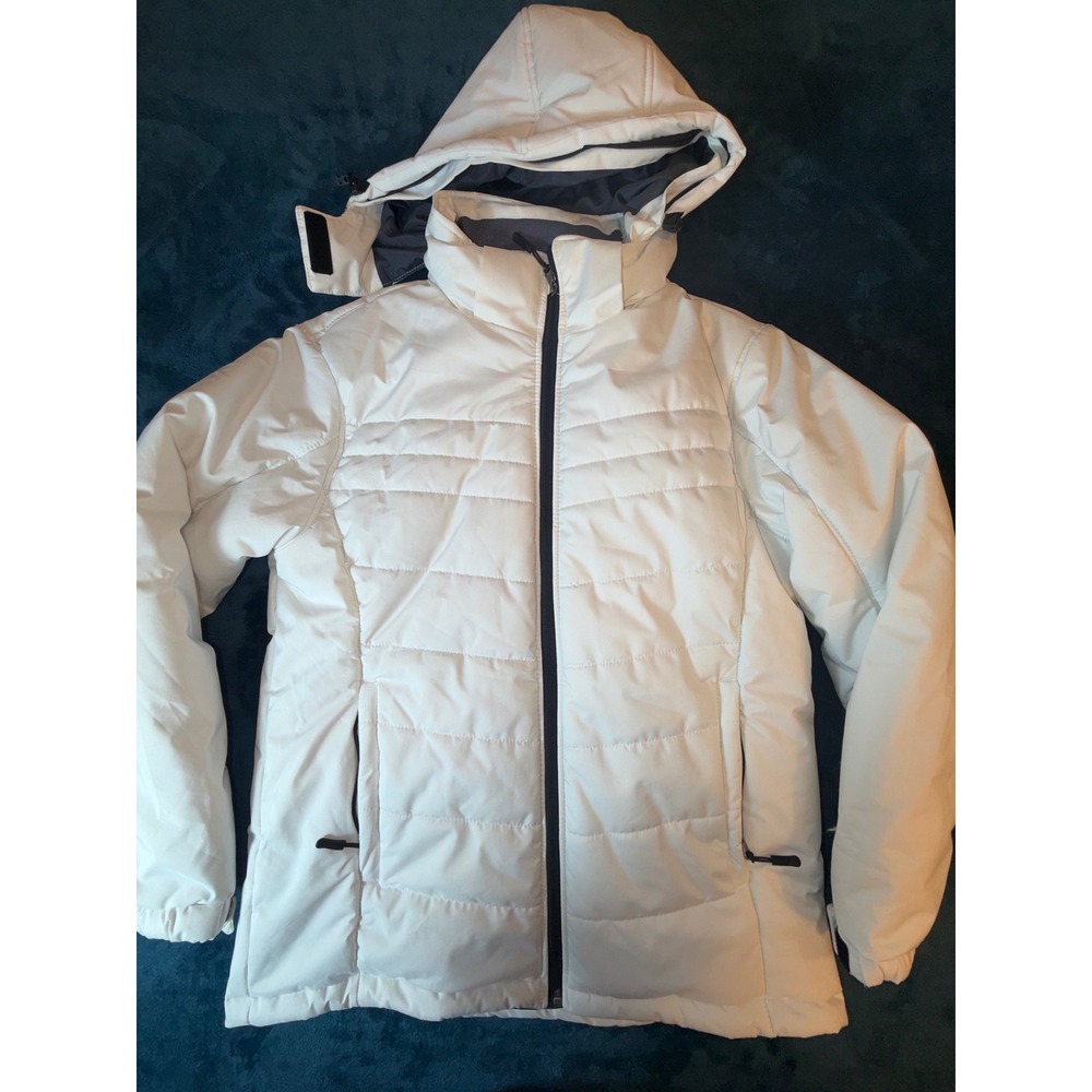 Skieer Mens White Hooded Ski Jacket Puffer Winter Coat Insulated Size Medium